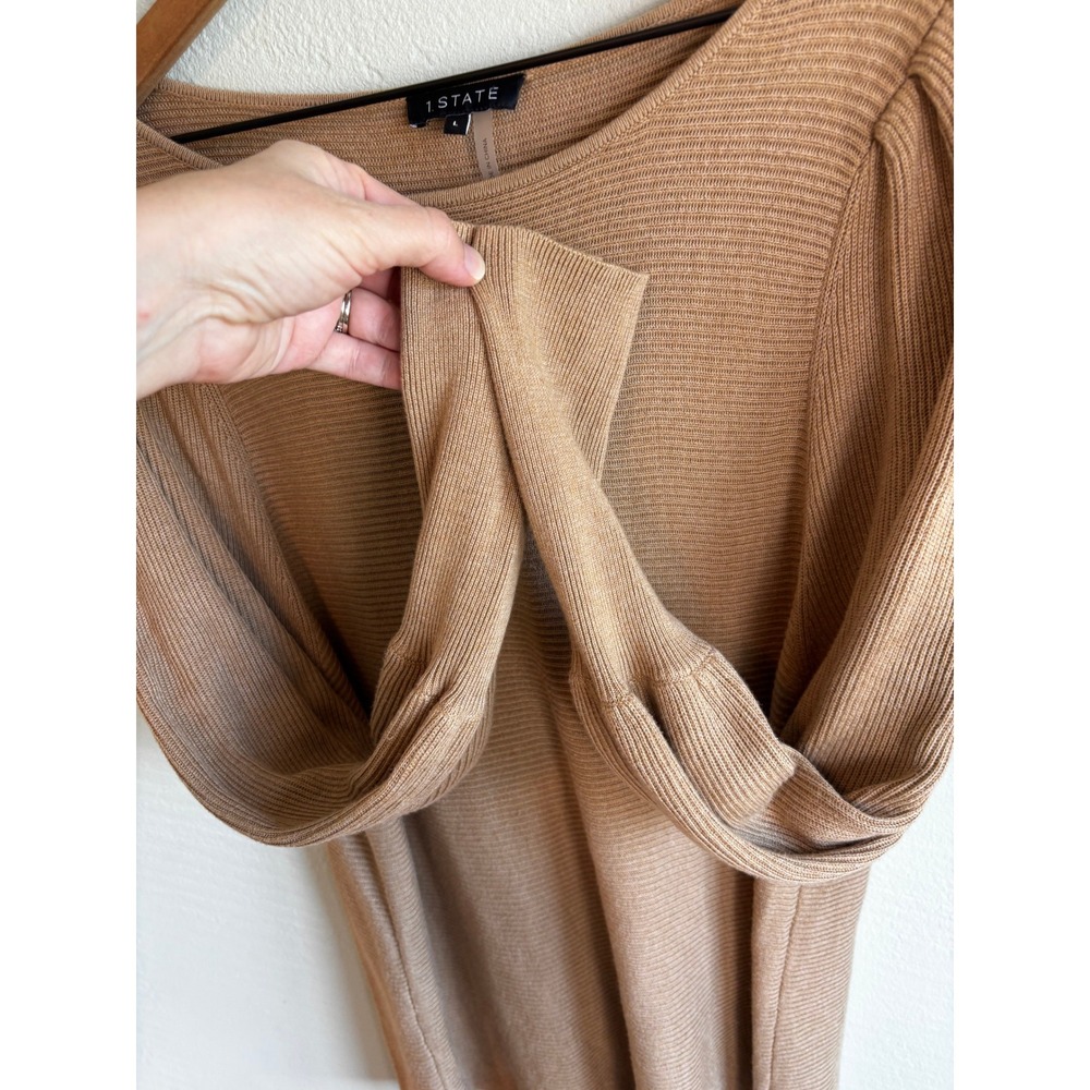 1 STATE Women Ribbed Balloon Sleeve Sweater Camel Tan Size L - Picture 4 of 9